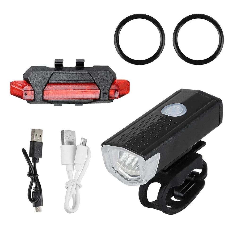 USB uppladdningsbart cykelljusset Framljus med bakljus Lätt att installera 3 lägen Cykeltillbehör för cykelväg MTB