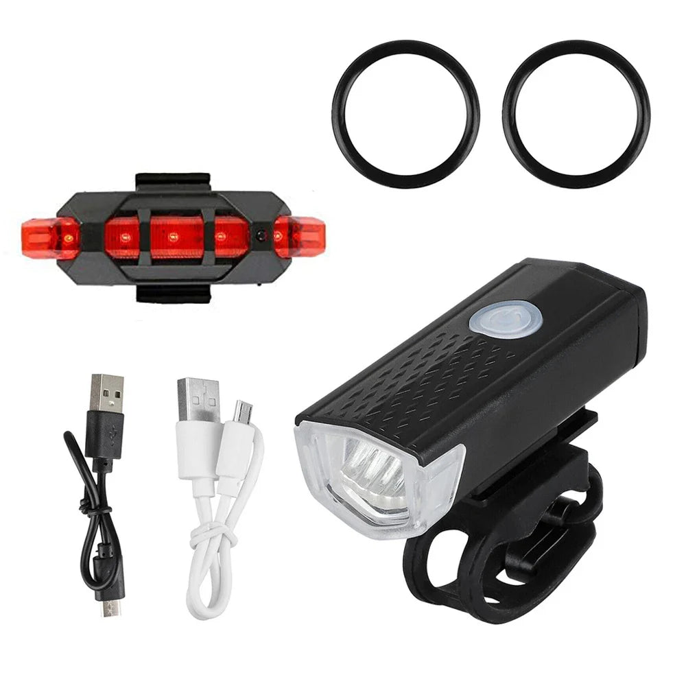 USB uppladdningsbart cykelljusset Framljus med bakljus Lätt att installera 3 lägen Cykeltillbehör för cykelväg MTB