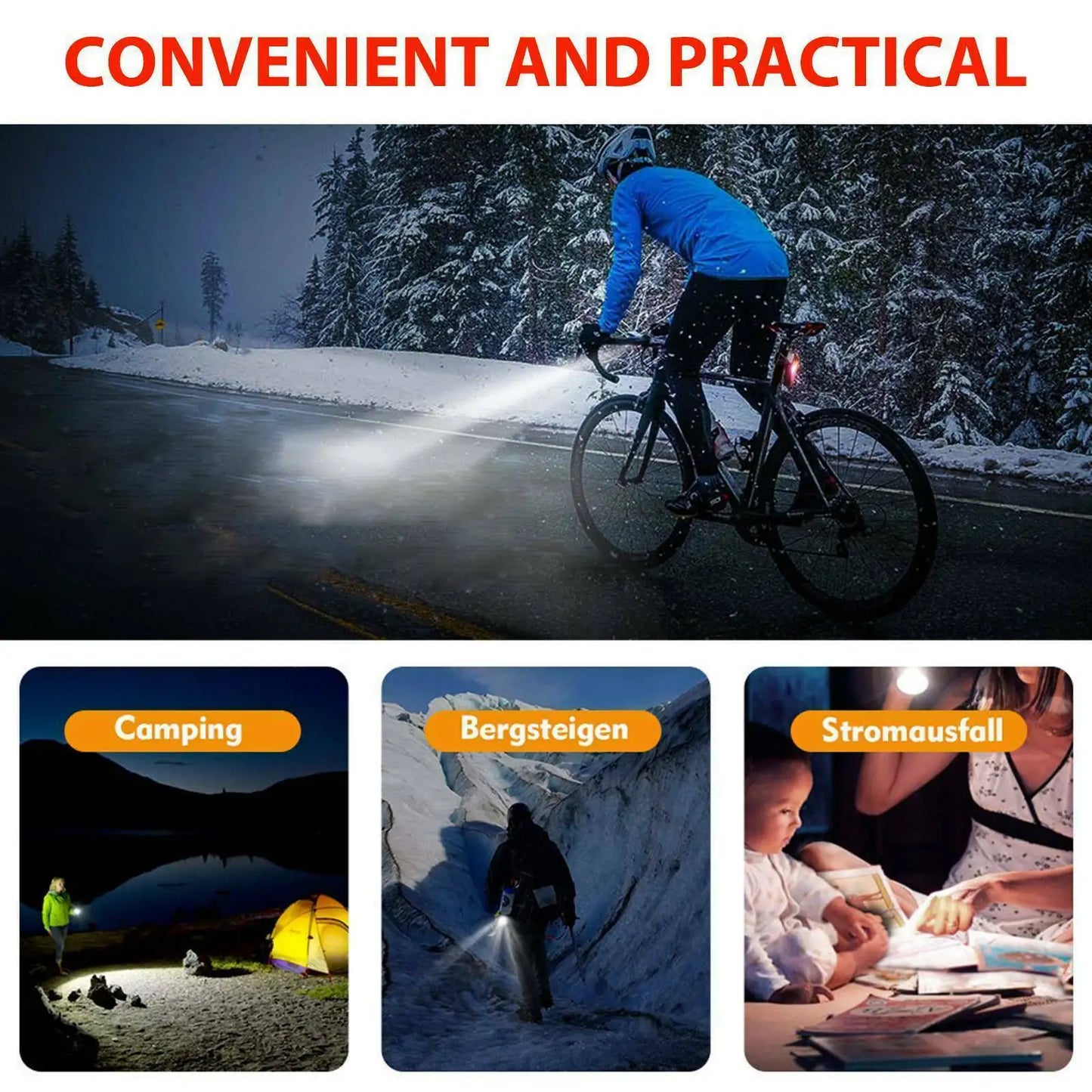 USB uppladdningsbart cykelljusset Framljus med bakljus Lätt att installera 3 lägen Cykeltillbehör för cykelväg MTB